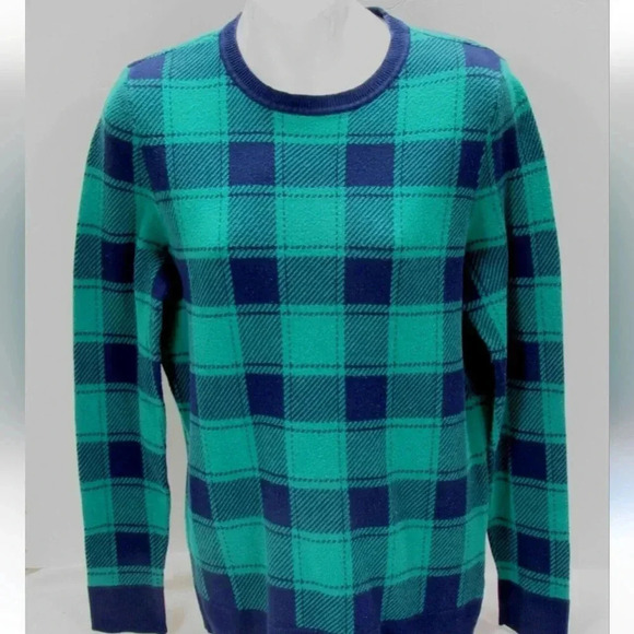 Kim Rogers - plaid pullover sweater Green Navy All Cotton Warm Holiday size smal - Picture 1 of 4